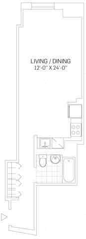 Floor plan for studio, 1 bath, 670 sqft